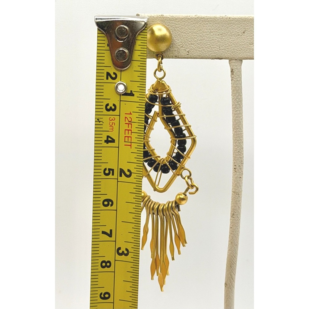 Art Deco / Dreamcatcher Design Drop Wire Sculpture Earrings‎ Gold and Black - Picture 5 of 5